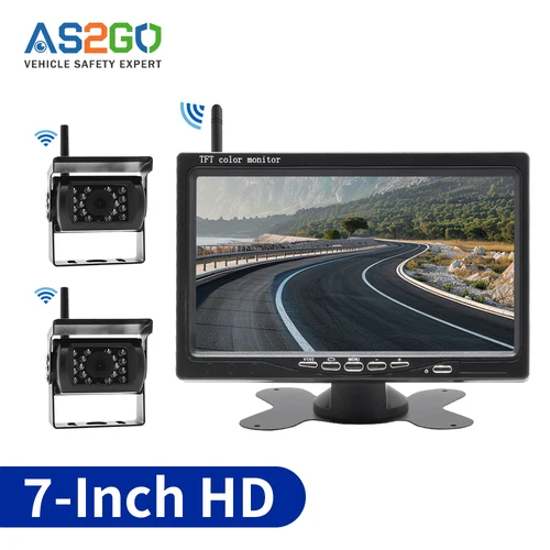 Monitor de coche HD inalámbrico de 7 pulgadas con cámara de visión trasera de visión nocturna para camión, autobús, RV, remolque, excavadora, sistema de 12V-24V, resistente al agua