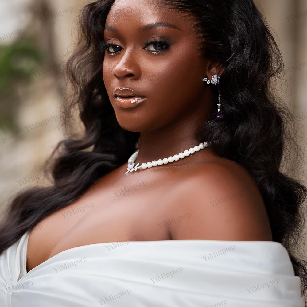 فساتين زفاف أفريقية نيجيريا مطرزة 2026 بدون أكتاف حورية البحر فيستدو دي نوفيا برينسيسا مقاس كبير سويب تراين مخصصة #2