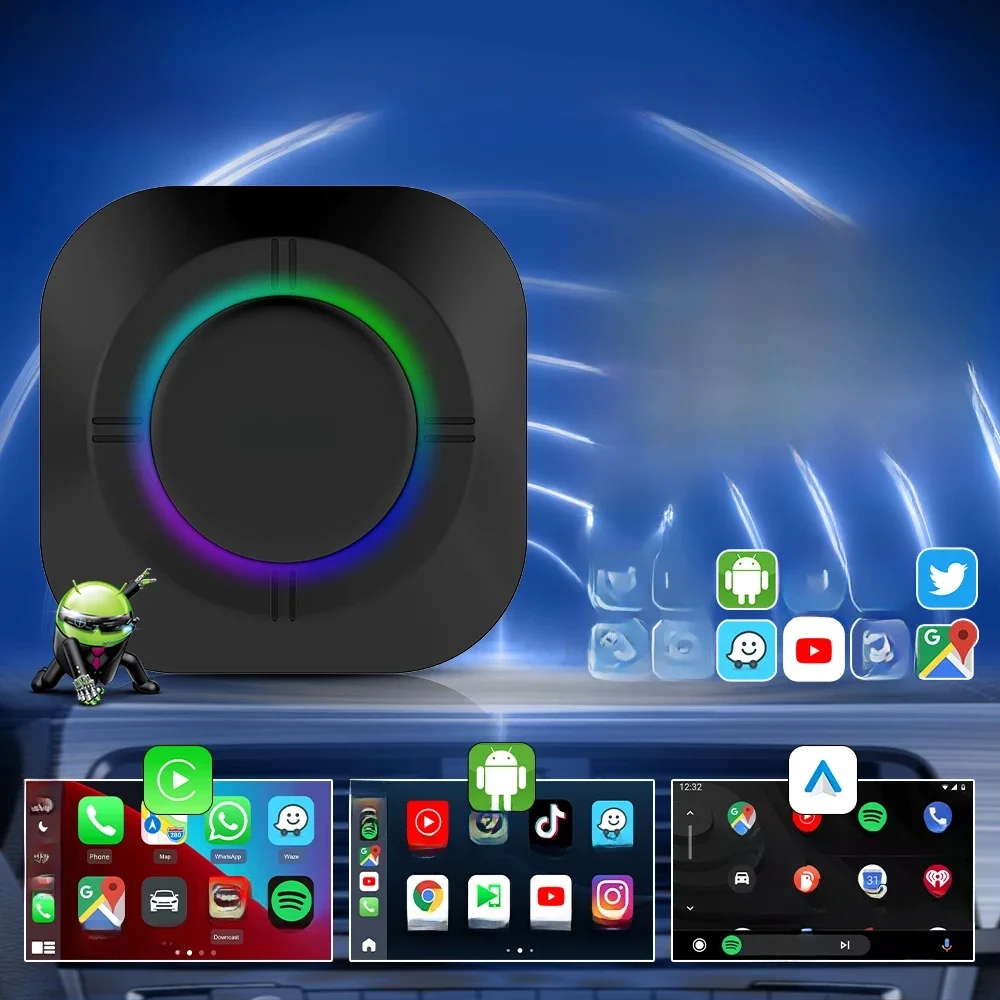 CarlinKit Android 13 LED AI Box Draadloos CarPlay Draadloos Android Auto Smart Car Multimedia Box Qualcomm 8-Core Chip SD-kaart Uitbreiden tot 512 GB Ondersteuning Online Video - afbeelding 2