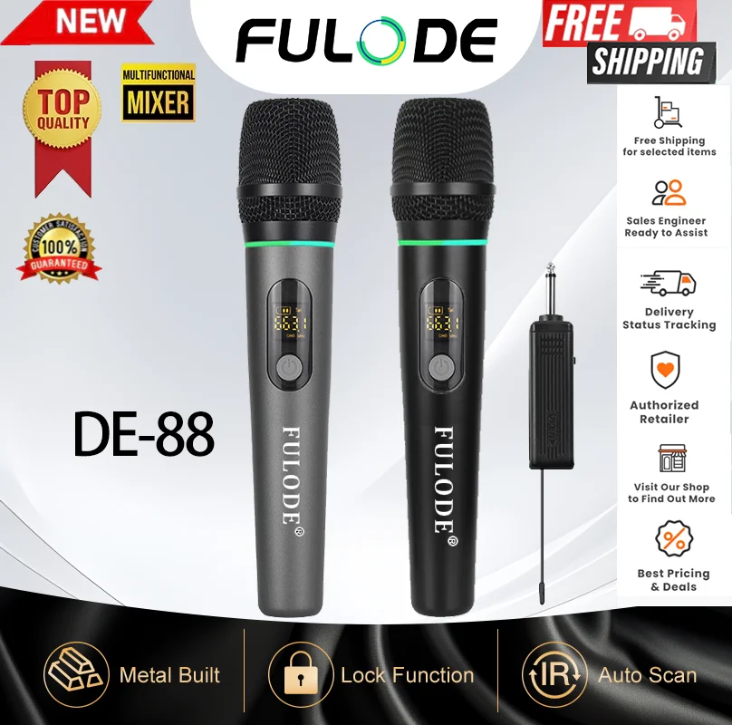 FULUODE microphone for videoke wireless microphone Professional Wireless Microphone UHF Handheld Rechargeable Dynamic