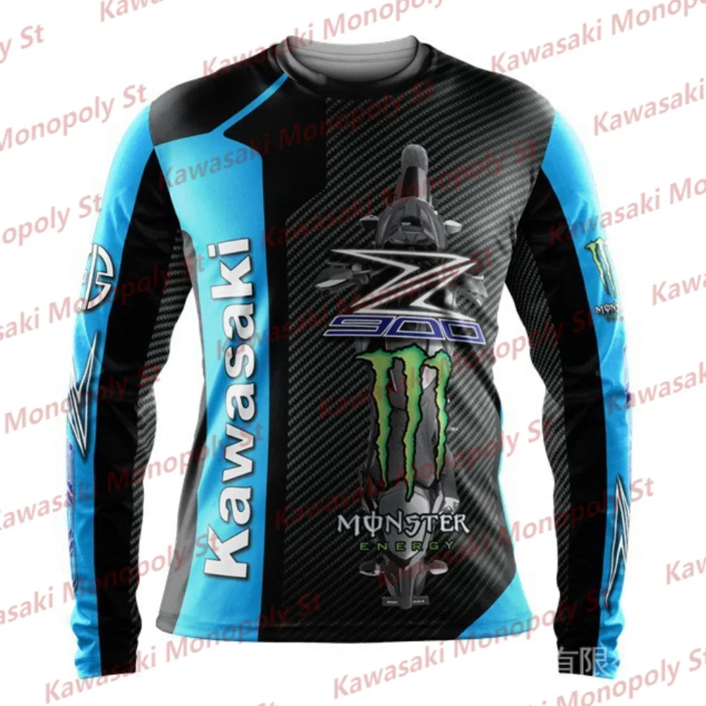 New Autumn&Winter Men\'s Kawasaki Blue L Z900 Shirt Cycling Shirt Long Sleeve O-Neck Jersey KID/Adult Training Pullover 24/25