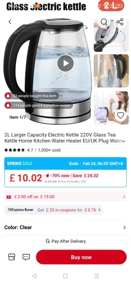 Blue Light Glass Electric Kettle 2.0L Transparent Glass Boiling Teapot Auto Shut-off Portable Jug Security photo review