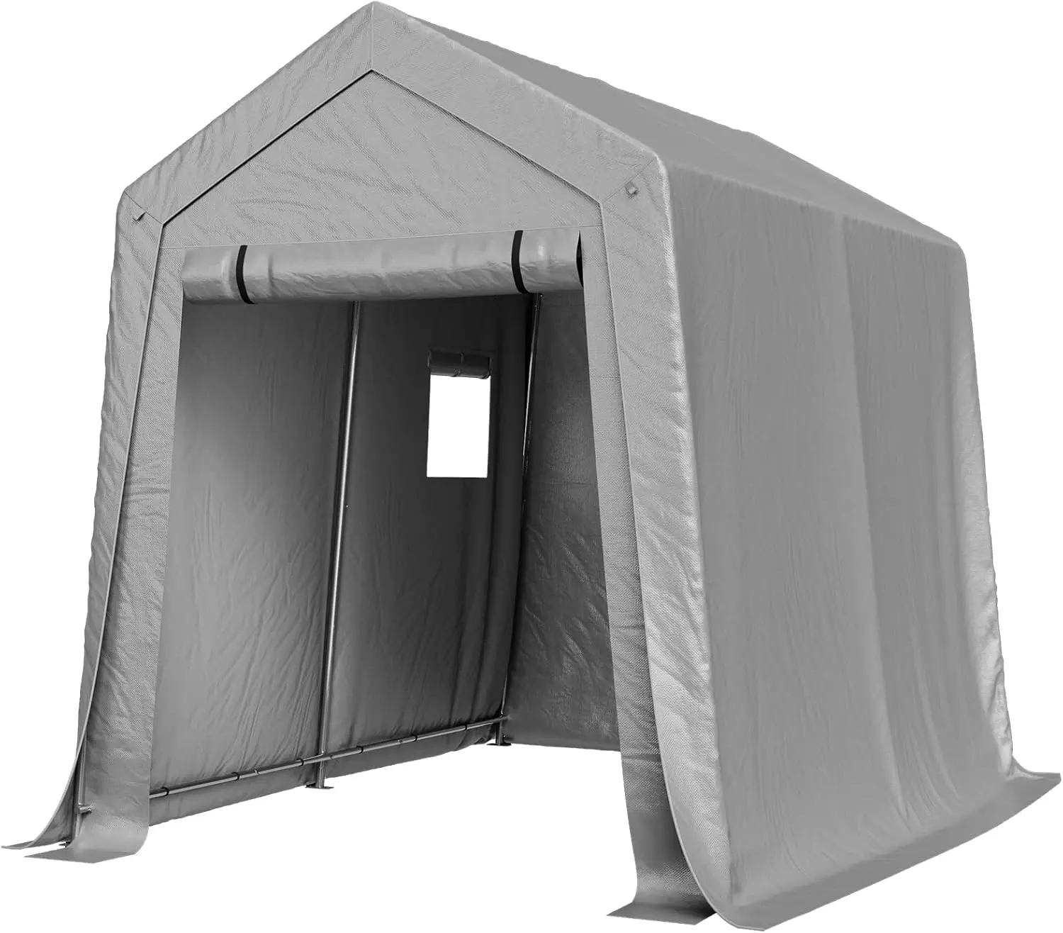 6x8x7 FT Outdoor Portable Storage Shed Tent Waterproof Carport for Motorcycle Bike Generator Roll Up Zipper Door Window Galvanized Steel Gray