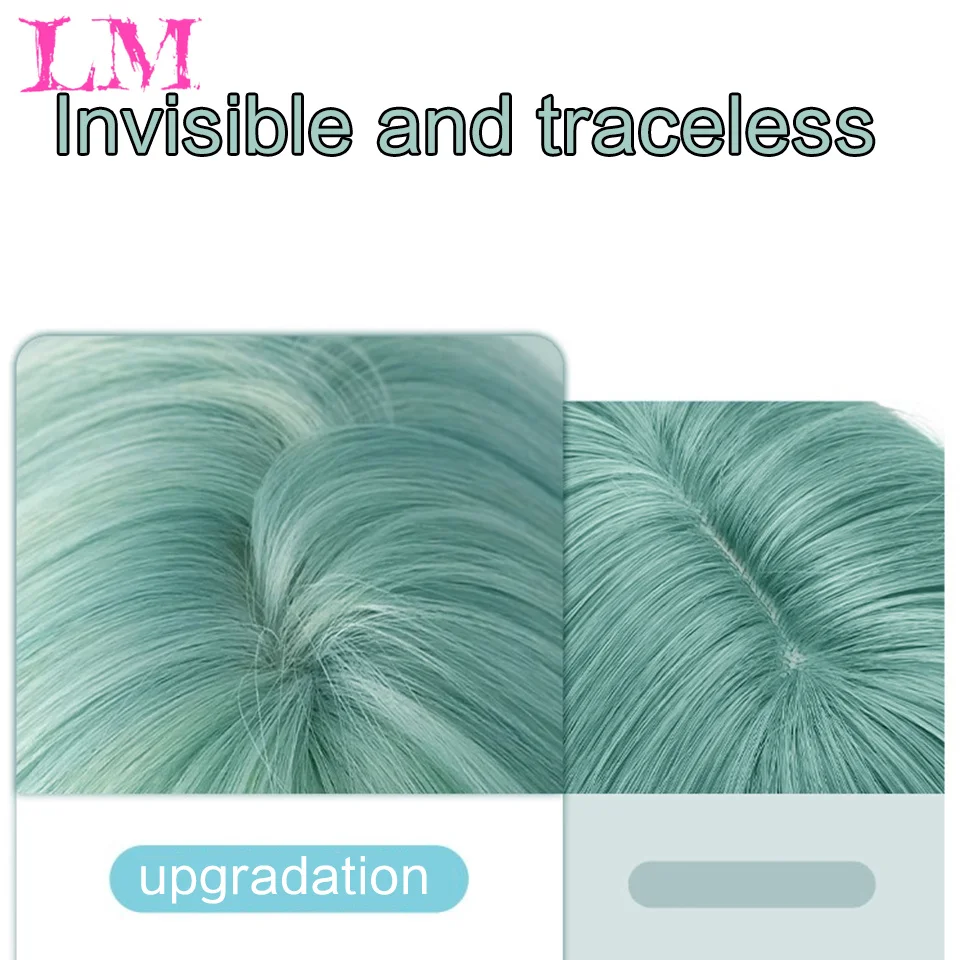 LM Green Synthetic Hair Color Long Straight Wigs with Bangs Natural Green Colored Synthetic Hair No Lace Wigs for Women