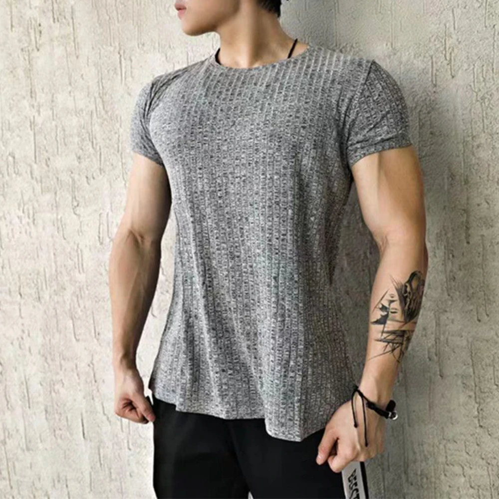 Mens Fitness Sports Shaping Elastic Quick-Drying T-Shirt Gender-Neutral Casual Training Breathable Solid Color Slim Top Unisex