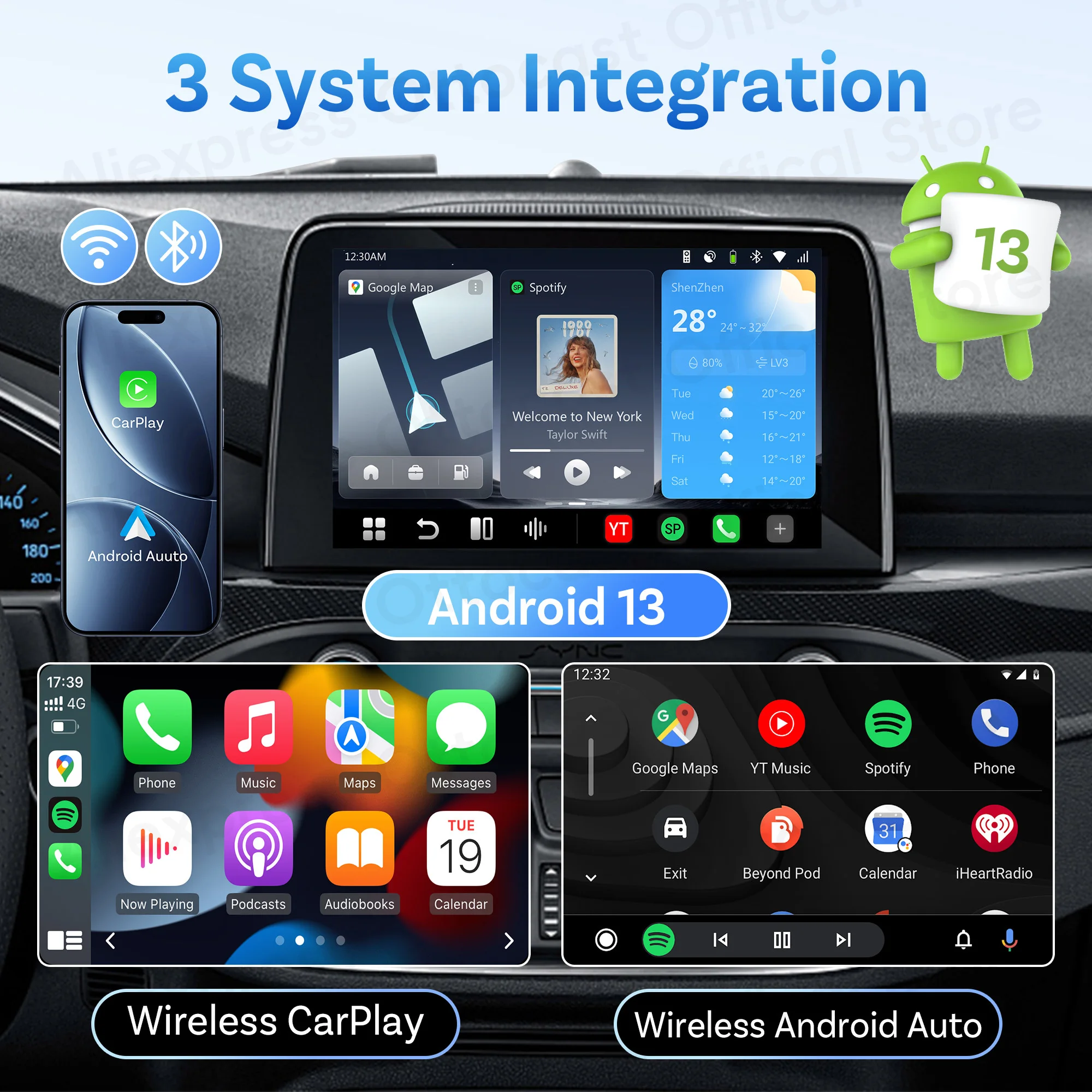 OTTOCAST P3 PRO AI Box Smart SM6225 Android Box Wireless CarPlay Android Auto AI Voice Aksesoris Mobil untuk VW Toyota Benz