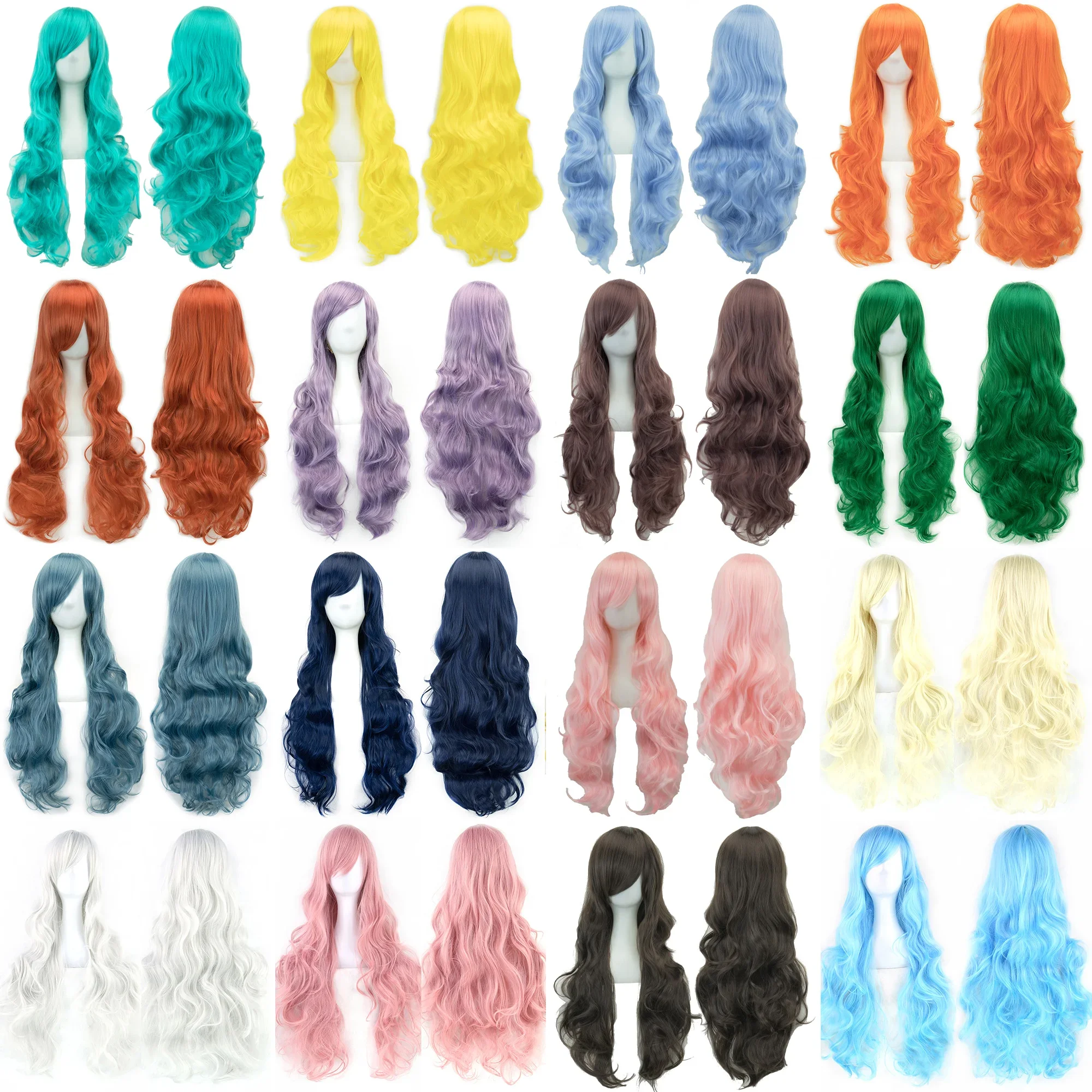 Soowee lockiges langes Kunsthaar, grüne Perücke, Haarteil, rosa, schwarz, Party-Haar, Cosplay-Perücken für Frauen