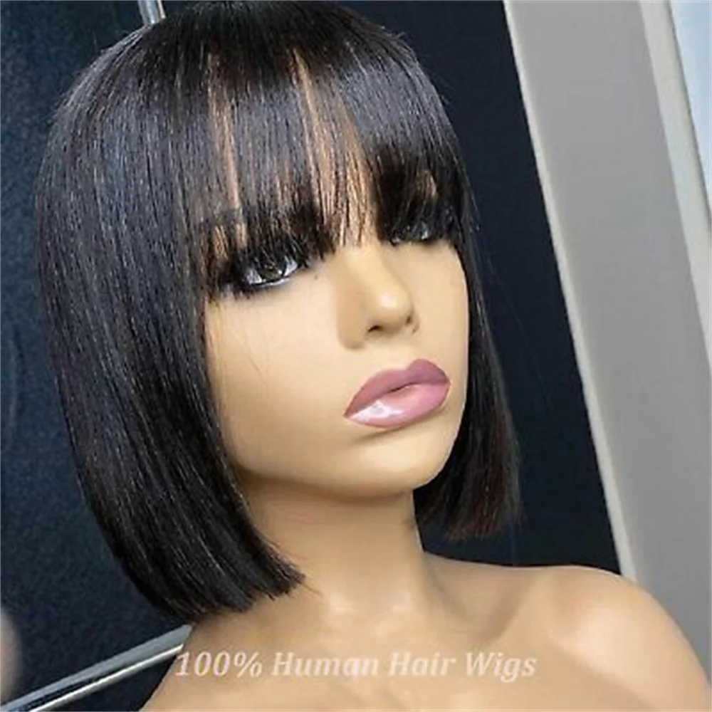 

Короткий парик Боб Человеческие волосы 3x1 Средняя часть Парики Человеческие волосы Бразильские волосы Прямой парик Боб для чернокожих женщин Парики с челкой