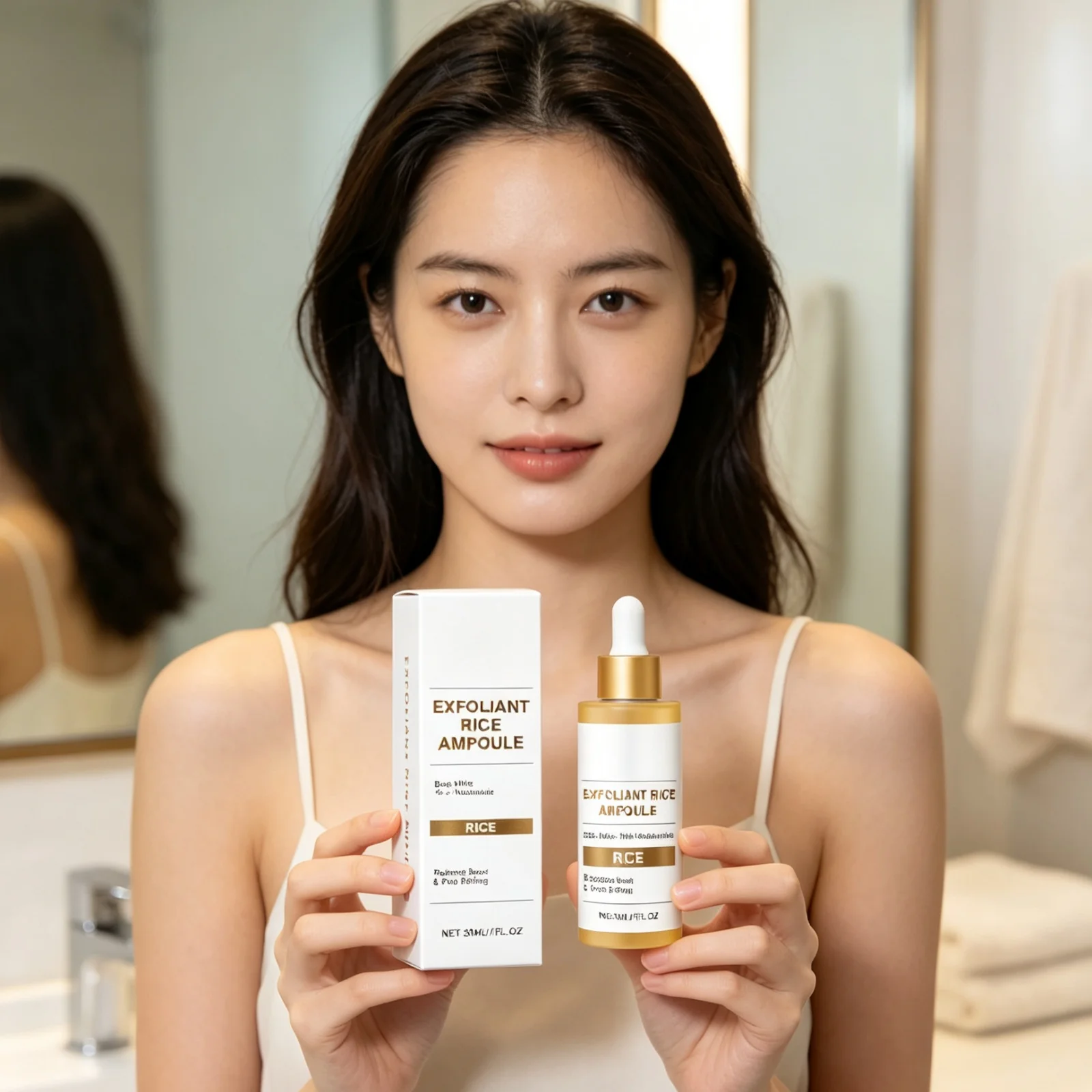 Rice Brightening Serum Light Non Sticky Refine Pores Conditioning Cuticle Boost Radiance Non Irritating Rice Exfoliating Ampoule