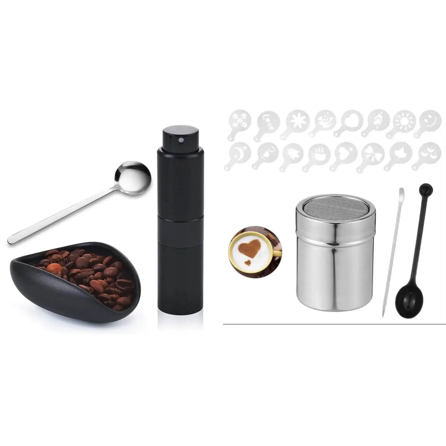 

Coffee Bean Weighing Bowl, Beans Dosing Cup Small Scoop And Spray Bottle Set & Powdered Sugar Shaker Duster, Espresso Dosing Cup