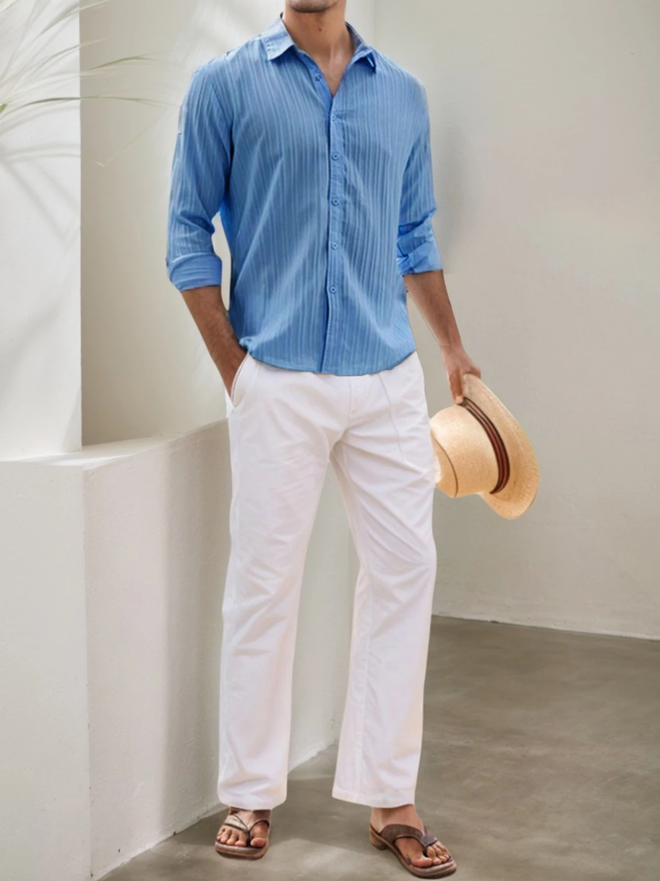 

Men's Lightweight Casual Button Down Shirts Textured Business Dress Shirts