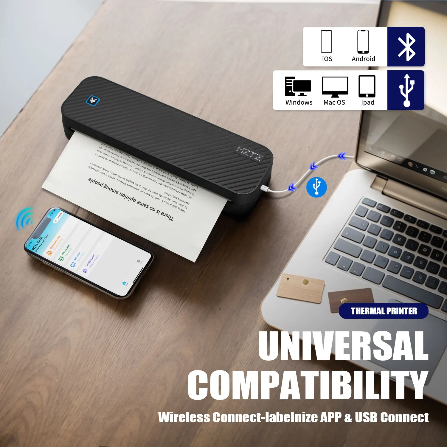 

Портативный бесчернильный термопринтер формата А4 для мобильного туристического офиса, беспроводной принтер, совместимый с Android и iOS, зарядка через USB