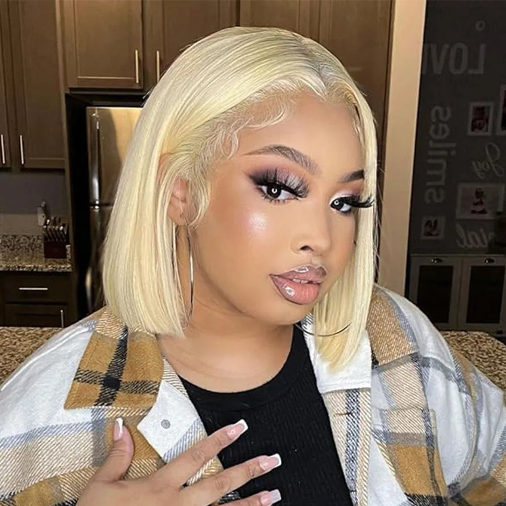 

613 Bob Wig Human Hair 180% 13x4 HD Lace Frontal Wigs Blonde Bob Wig Human hair Straight Glueless 613 Blonde Lace Front Wig Hair