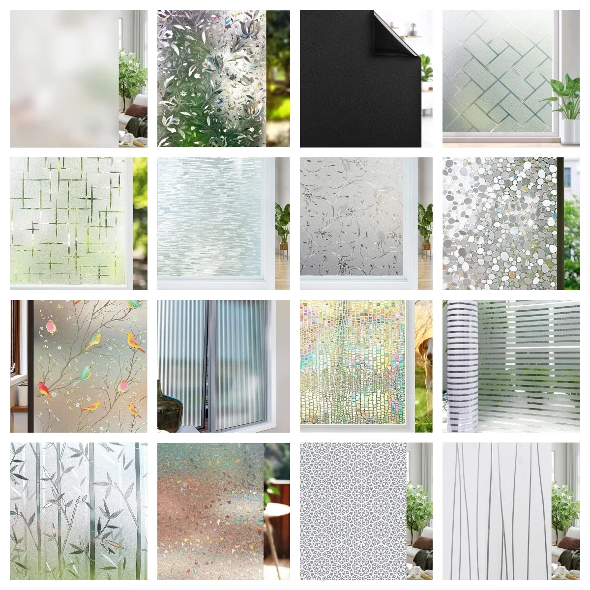 Breite 75/90 cm mattierte Sichtschutzfolie für Fenster, nicht klebende Fensterglasfolien, abnehmbare Fensteraufkleber mit statischer Haftung und Wärmekontrolle
