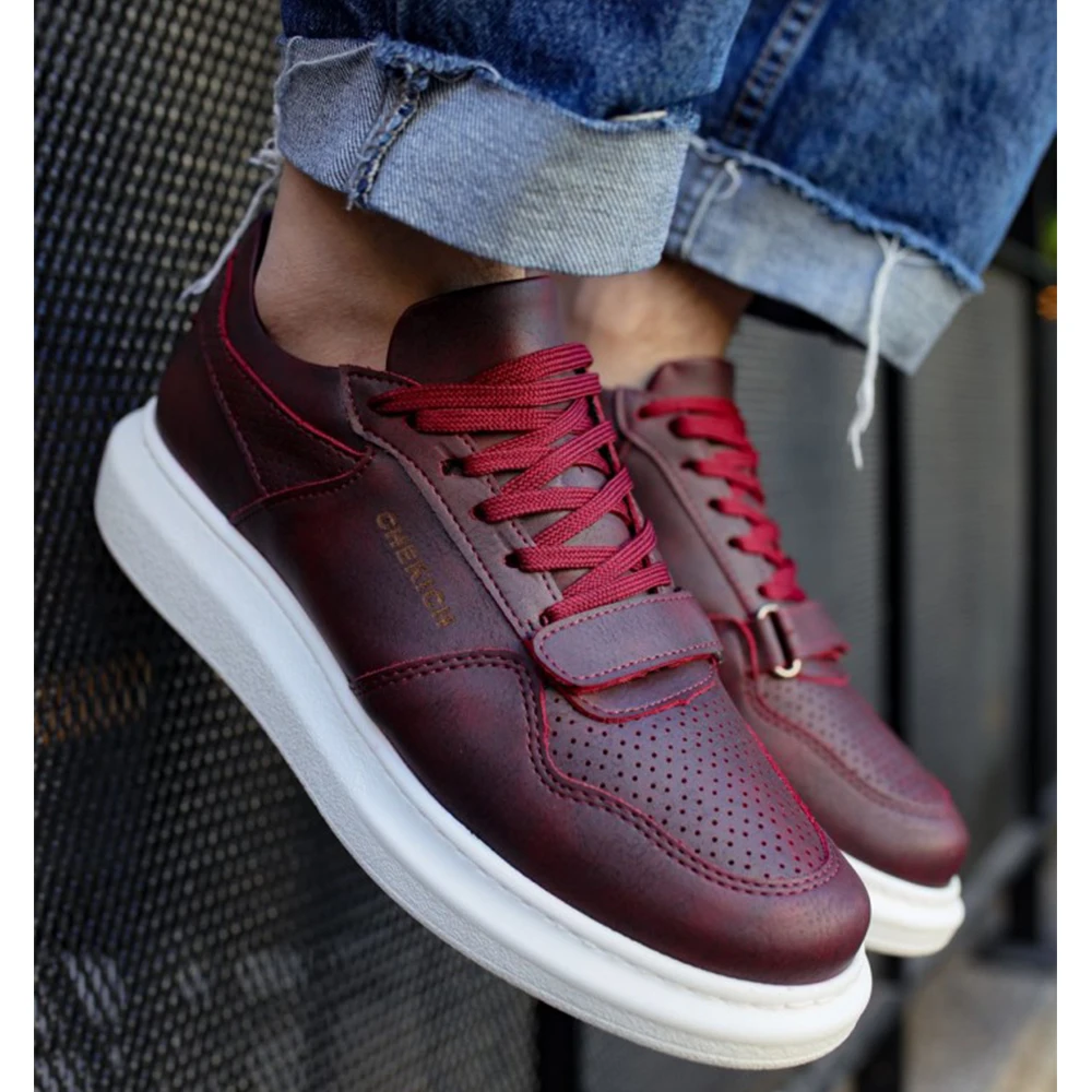 

FOH Store Sneakers for Men BURGUNDY Artificial Leather 2023 Spring Autumn Casual Lace Up Fashion Shoes High Base Sport Comfortable Light Daily Original Canvas Odorless Orthopedic Suits Office Wedding 073