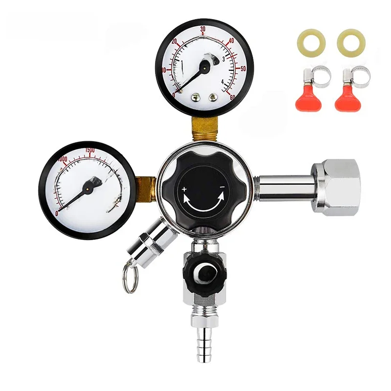 Podwójny wskaźnik CO2 Regulator ciśnienia piwa Regulator ciśnienia CGA-320 CO2 0-3000 PSI zbiornik Regulator Kegerator piwa z zawór nadmiarowy — zdjęcie 2