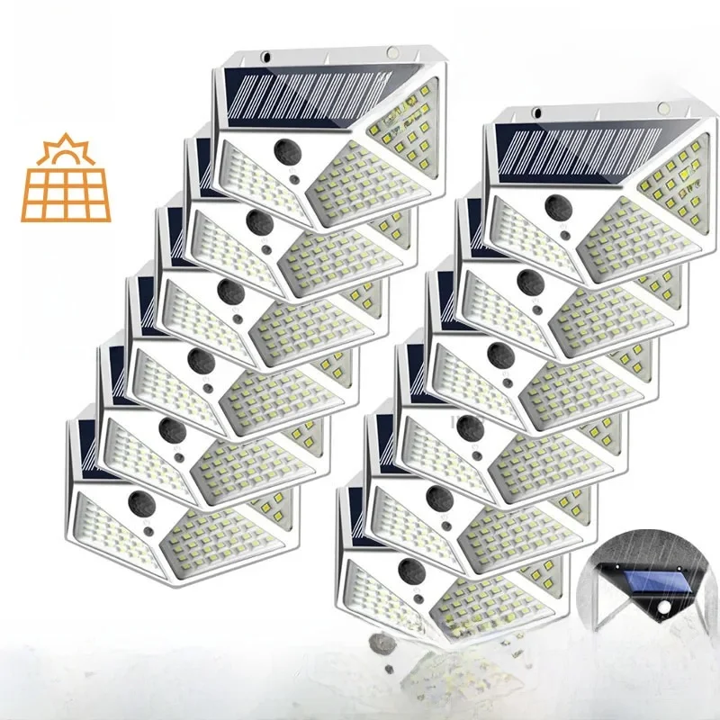 100 LED Solar Wall Lights Outdoor IP65 Waterproof 4 Sides Luminous Motion Sensor Sunlight Street Light for Garden Garden Decor