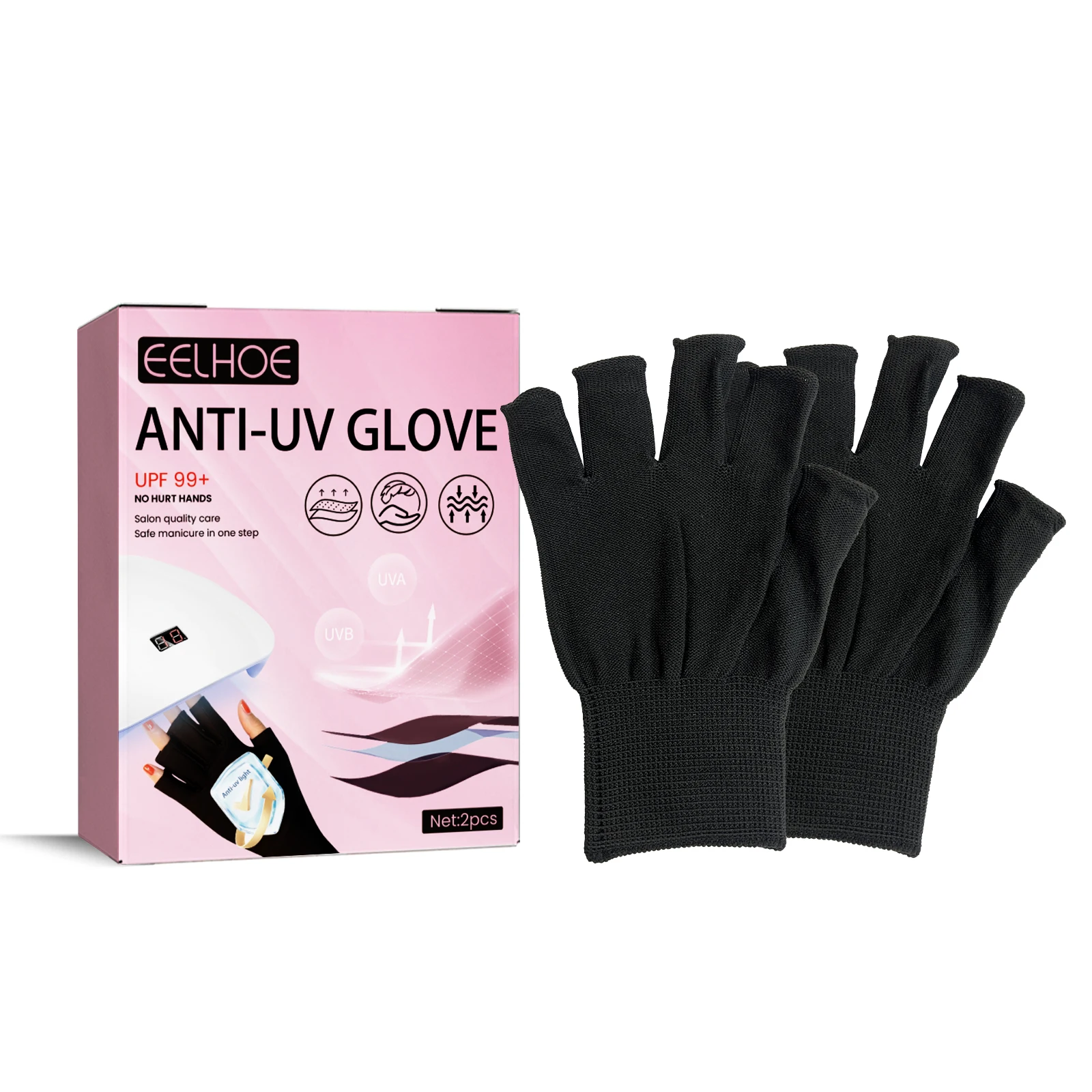 Eelhoe Nail Uv Gloves To Prevent Skin Sunburn Aging Nail Light Sunscreen Black Hand Baking Light Block Breathable Gloves