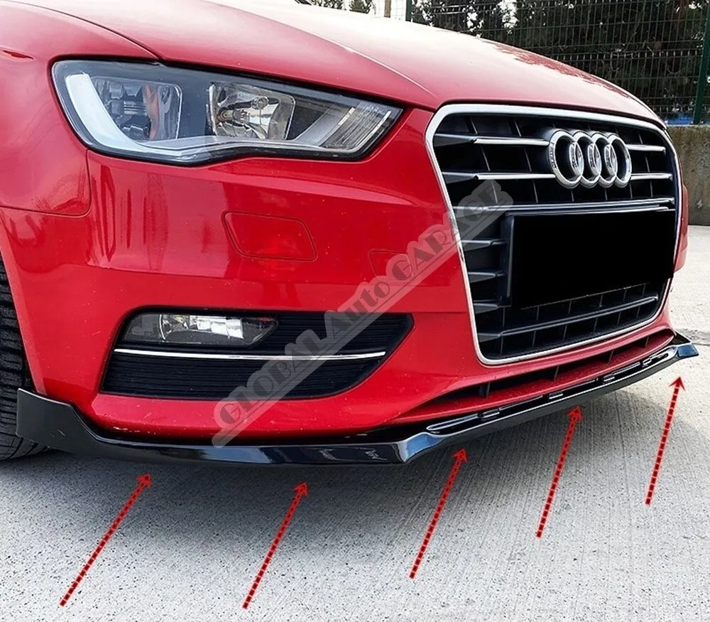 For Audi A3 Sport Front Bumper Attachment Lip 2010-2020 Piano Glossy Black Splitter Diffuser Universal Spoiler Bumper