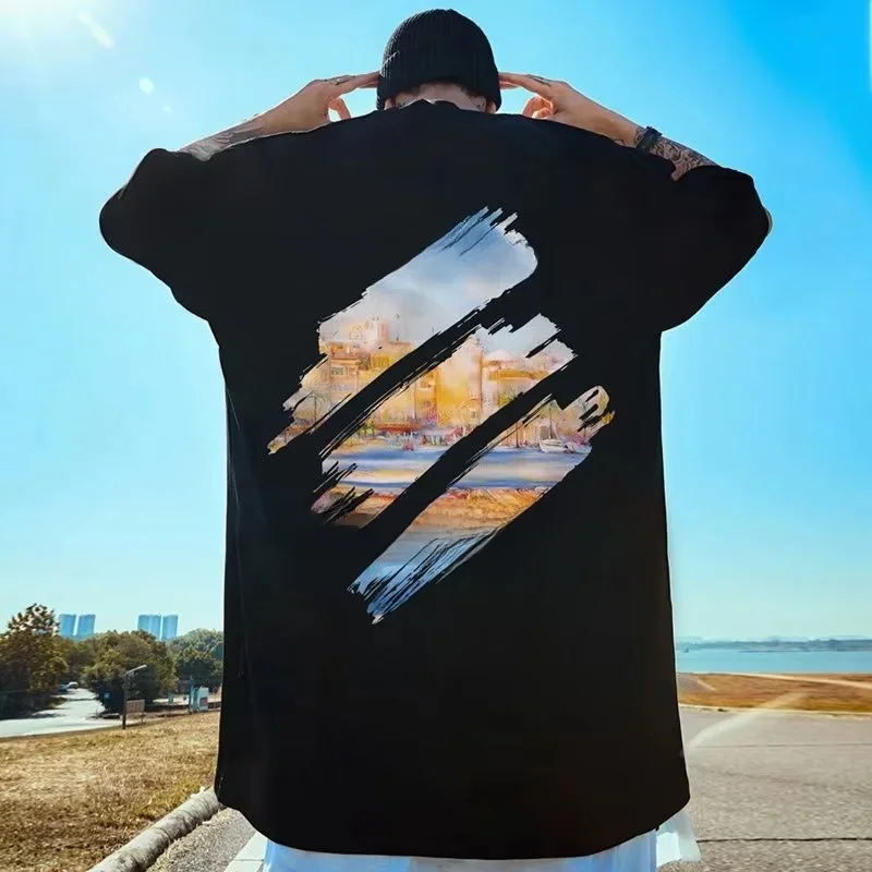 T-shirt à manches courtes et col rond pour hommes et femmes, ample et décontracté, à manches cinq quarts, nouvelle collection M-8XL 2024