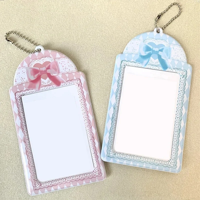 Porte-carte avec nœud en dentelle PVC, 1 pièce, mignon, protecteur, Mini Album Photo, nœud papillon, idole, papeterie décorative pour étudiant, porte-carte d'identité de crédit