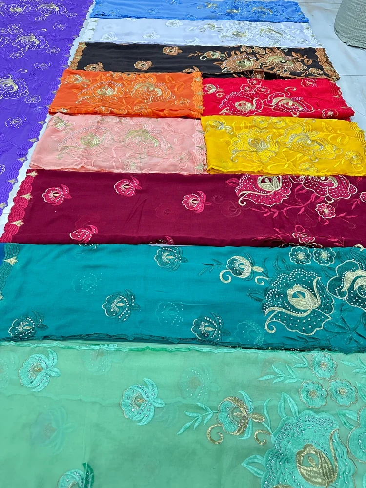 Soft Luxury Scarf High Quality 100% Cotton Dubai African Women Islamic Scarf  pattern Embroidery Chemical Lace Scarf  manycolor