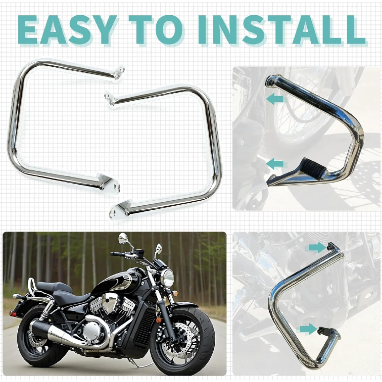 Chrome Engine Guard Highway Left Right Crash Bar for XVS650 V-Star 400 650 Classic for Yamaha XVS650 Custom and Classic view 3