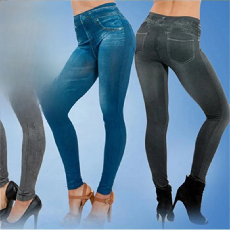 Damskie legginsy jeansowe spodnie do fitnessu wysokiej talii legginsy gimnastyczne wysokie elastyczne biodra podnoszenie moda szczupła bieganie kolarstwo rajstopy do jogi — zdjęcie 2