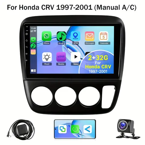 9 Inch Touch Screen Wireless Car Stereo Radio For Honda CRV 1997 1998 1999 2000 2001 Support Carplay Android Auto, With Backup C