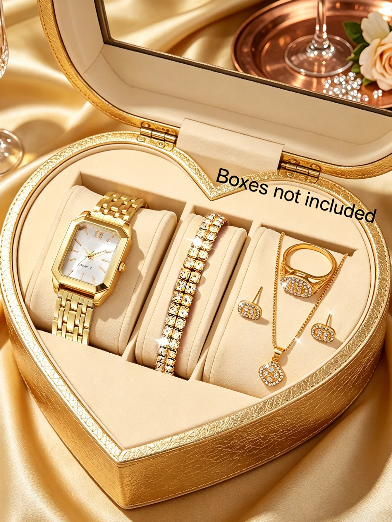 6-Piece Set, Women's Exquisite and Compact Quartz Watch with a Beautiful Accessory Set, Stylish and Versatile, Suitable for Work, Commuting, Banquets, and Parties, Making It a Perfect Holiday Gift.