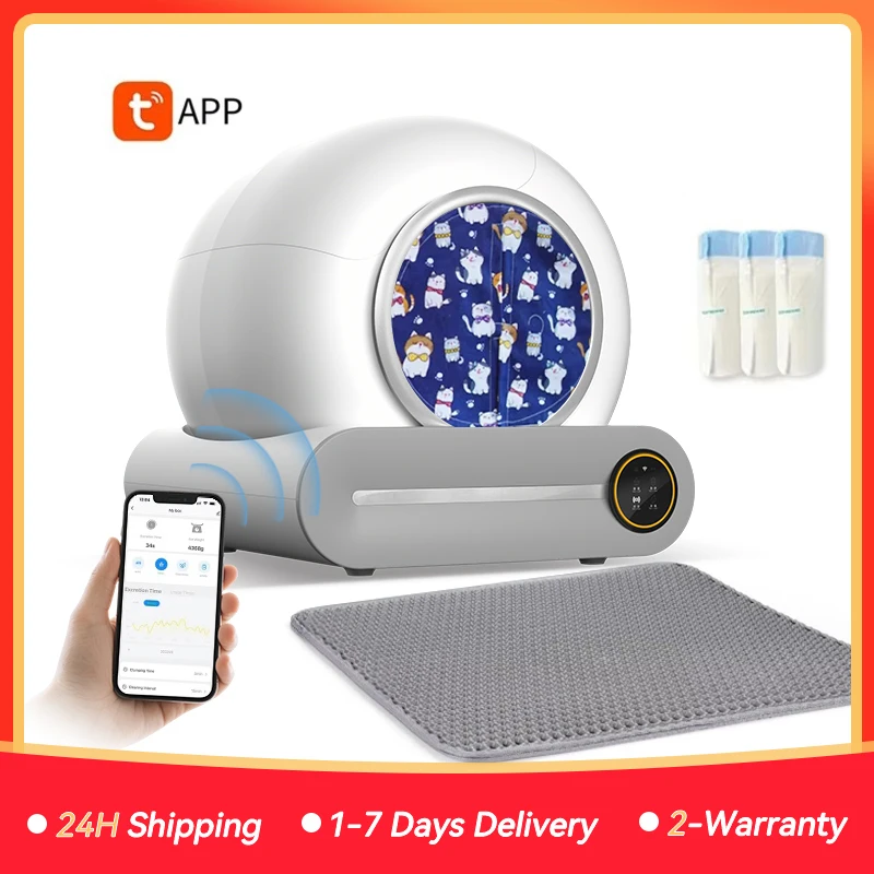 Caja de Arena Autolimpiable para Gatos MJDZSW de 65L, Inodoro Automático para Gatos con Control por Aplicación, Bandeja de Arena Extra Grande, Arenero para Gato, Stock de la UE