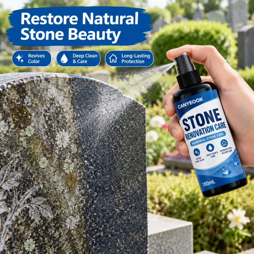 CANYEOOK Tombstone Cleaner Spray 100ml Restore Color Deep Clean for Memorial Stone Granite Marble Glycerin Unscented