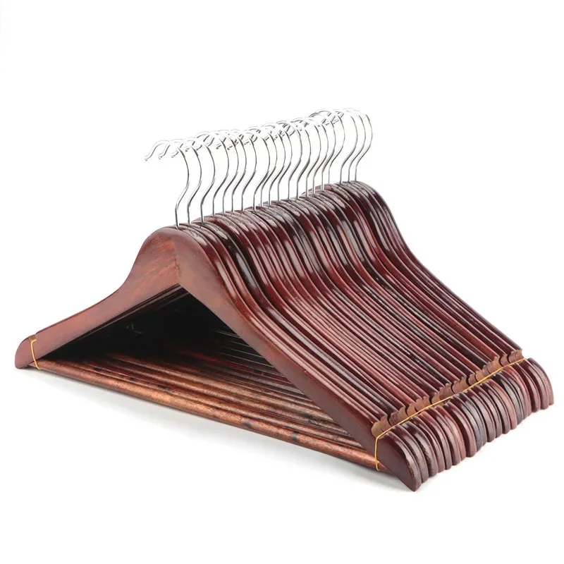 Cintres Vintage en bois de noyer avec barre de pantalon antidérapante, bois de Lotus de qualité supérieure avec encoches, crochet pivotant pour