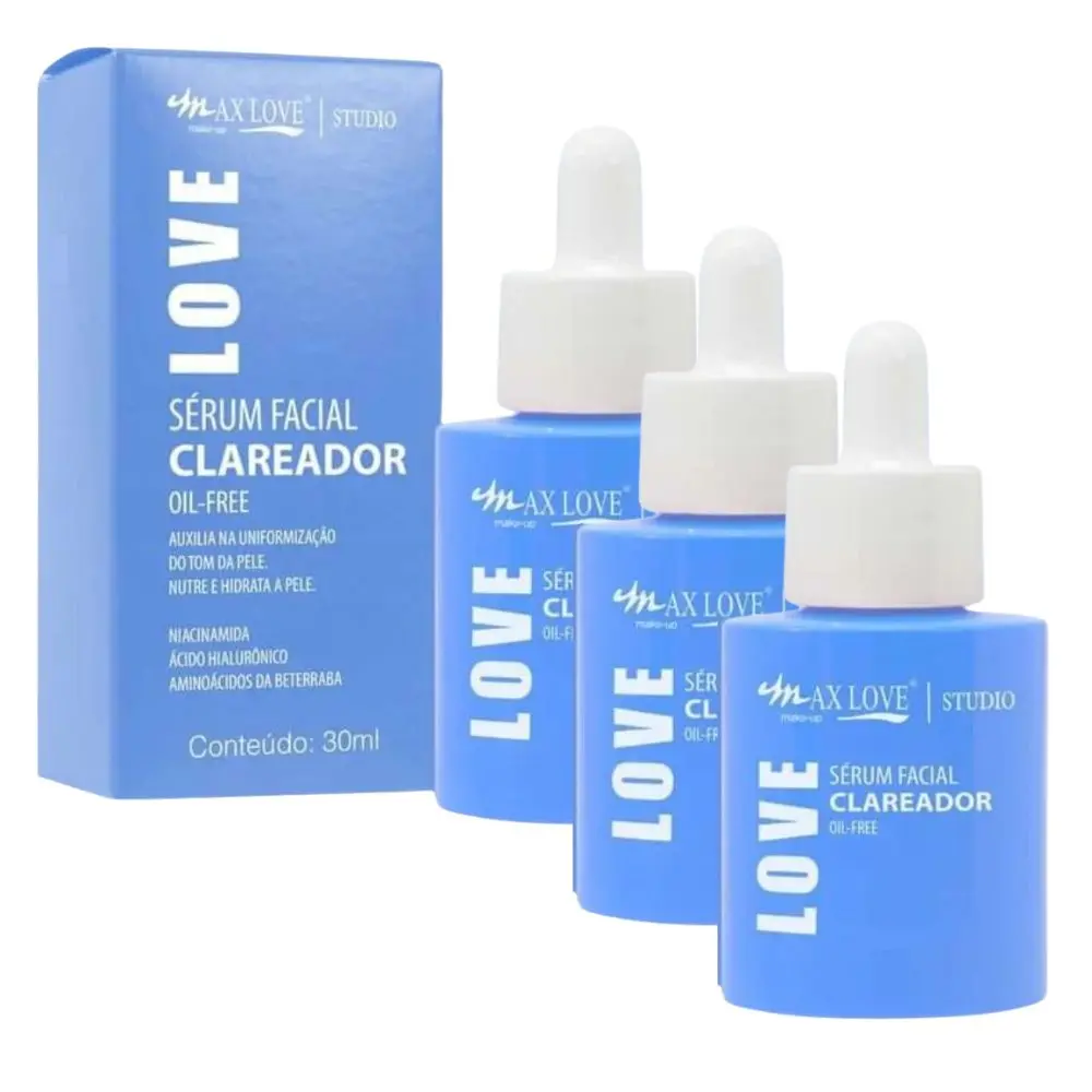 Kit c/ 3 Sérum Facial Clareador Oil-Free Max Love