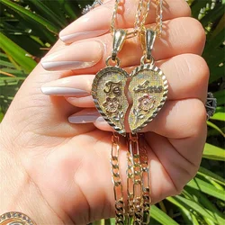 Heart Necklace TE AMO Two Piece Set Figaro Chain Rose Pendant Golden Love Jewelry Valentine's Day Present Couple Accessories