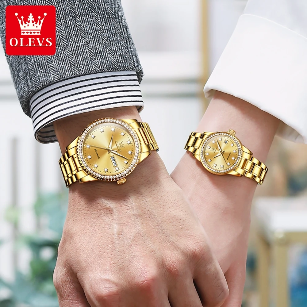 OLEVS 7003 Couple Watches Luxury Original Business Brand Waterproof Luminous Mechanical Watch Calendar Design For Daily Date