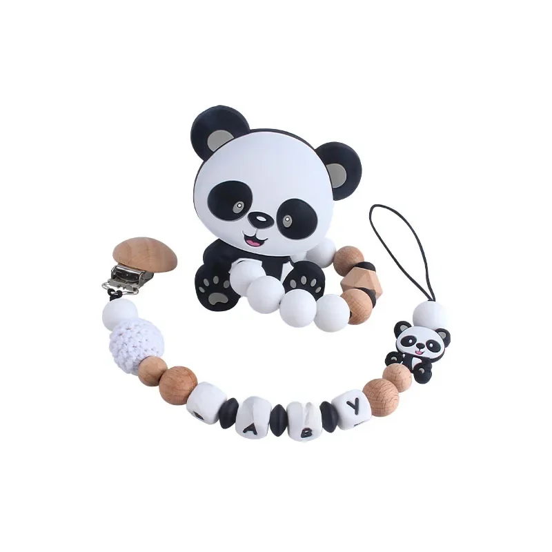 Spersonalizowany angielski silikonowy klips do smoczka dla niemowląt Panda Dummy Chains Newborn Baby Shower Gift — zdjęcie 2