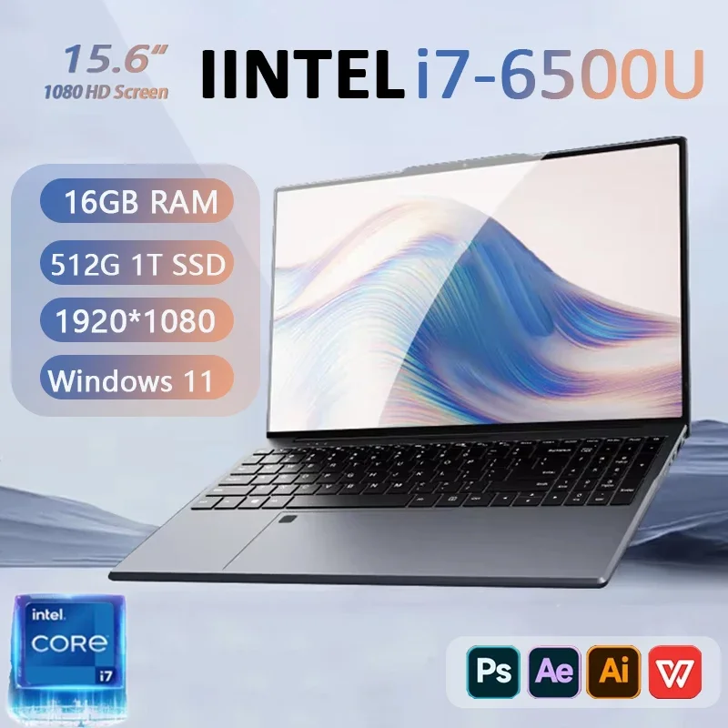 Computadora portátil de 15.6 pulgadas HD con Windows 11, Intel Core I7-6500U, 16GB de RAM, 1TB/2TB SSD, portátil, WiFi 5, para juegos.