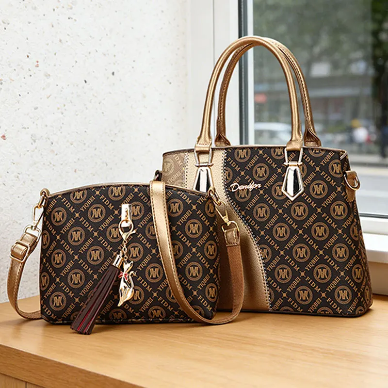 

2-piece women's handbag set with matching shoulder bag, premium classic printed large-capacity bag, exquisite versatile vintage