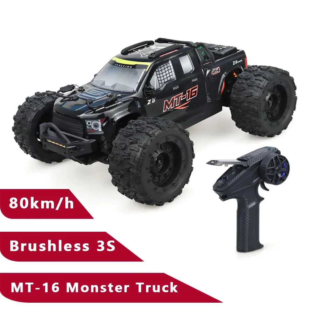 ZD Racing 1/16 Monster Truck 80km/h Brushless 3S RC Model Car 2.4G 4WD Off Road Truck Car MT-16(Black/Orange)