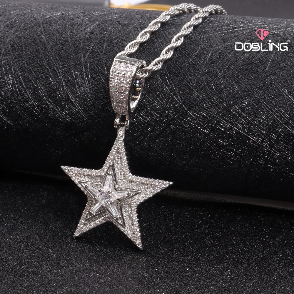 

Iced Out Double-Layer Rotatable Five-Pointed Star Pendant Full Cubic Zircon Star Necklace Chain Hip Hop Jewelry For Christmas