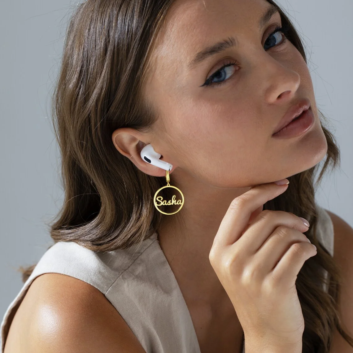 Brincos com Nome Personalizado para Mulheres, Aço Inoxidável, Nameplate Letter Hoop Earrings, Birthday Jewelry Gift