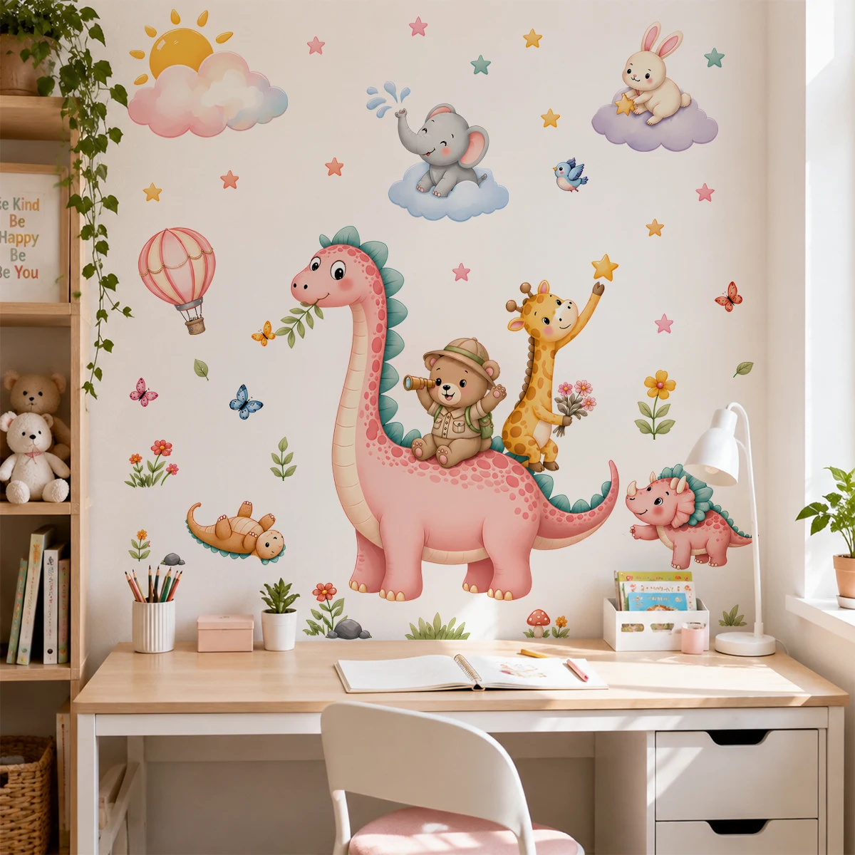수채화 핑크 공룡 벽 스티커 곰 탐험가 기린 데칼 자체 - Baby Nursery Wallpaper Girl 리뷰 및 가격