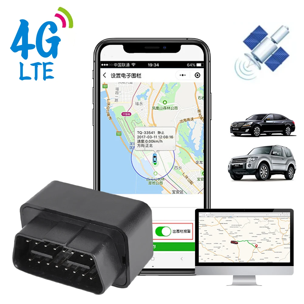 4G Mini OBD GPS Tracker 12V-24V Car Anti-Theft Alarm Tracking Device SMS Call Geofence Locator Free APP for iOS Andriod