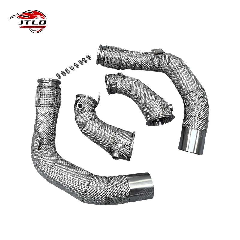 JTLD Performance Stainless Steel Exhaust Decat Catless Downpipe with Heat Shield For BMW X5M F95 X6M F96 Test Pipes