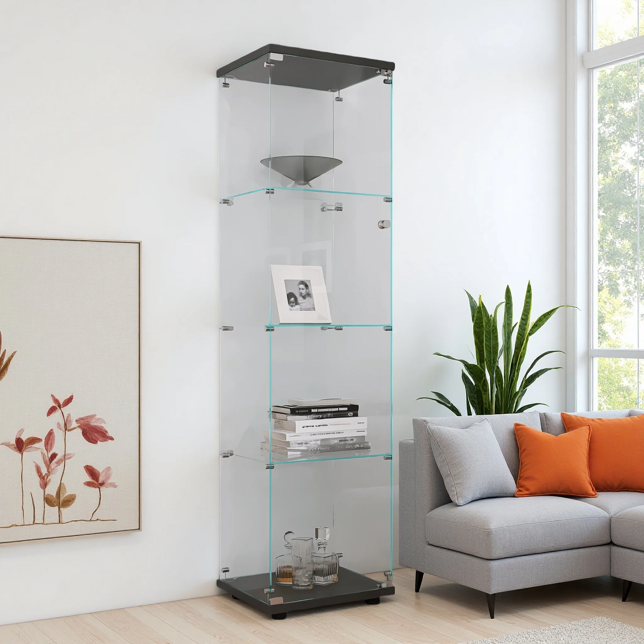 Comanlai 3/4-stufige Glasvitrine, Ausstellungstisch mit einer Tür, Raumdekoration, Aufbewahrungsregal/Ausstellungsständer für Sammlerstücke, Schätze