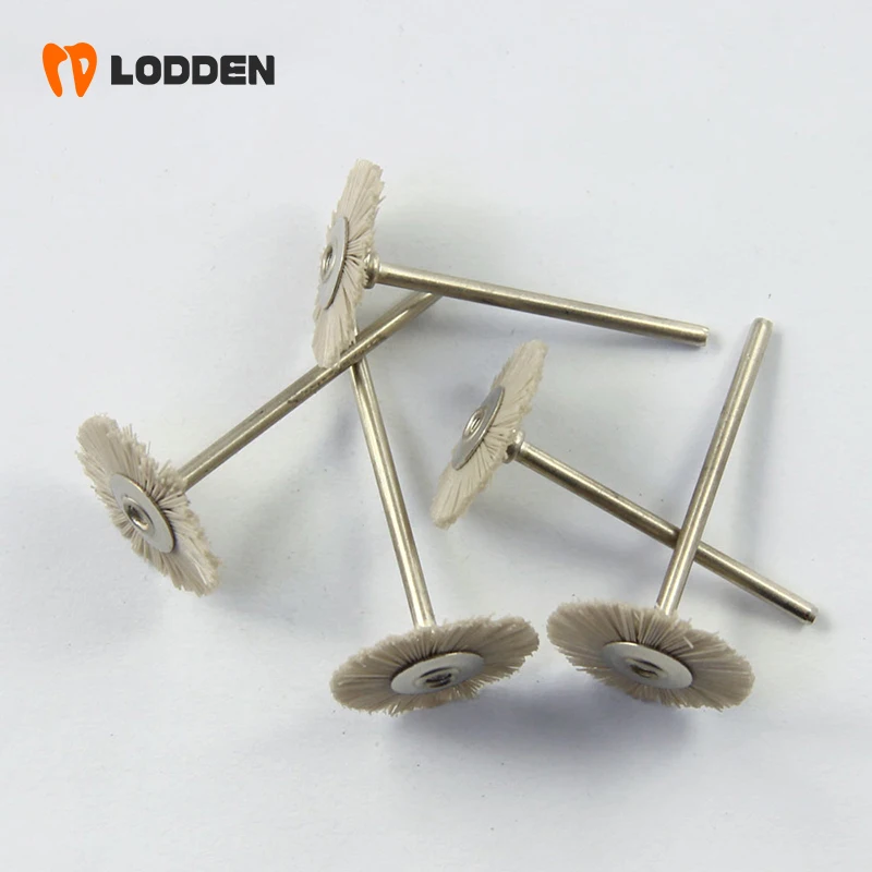 LODDEN 50pcs Dental Polishing Brush Wheel Shape HP 2.35mm Dental Lab Soft White Goat Hair Polishing Tools for Dental Item