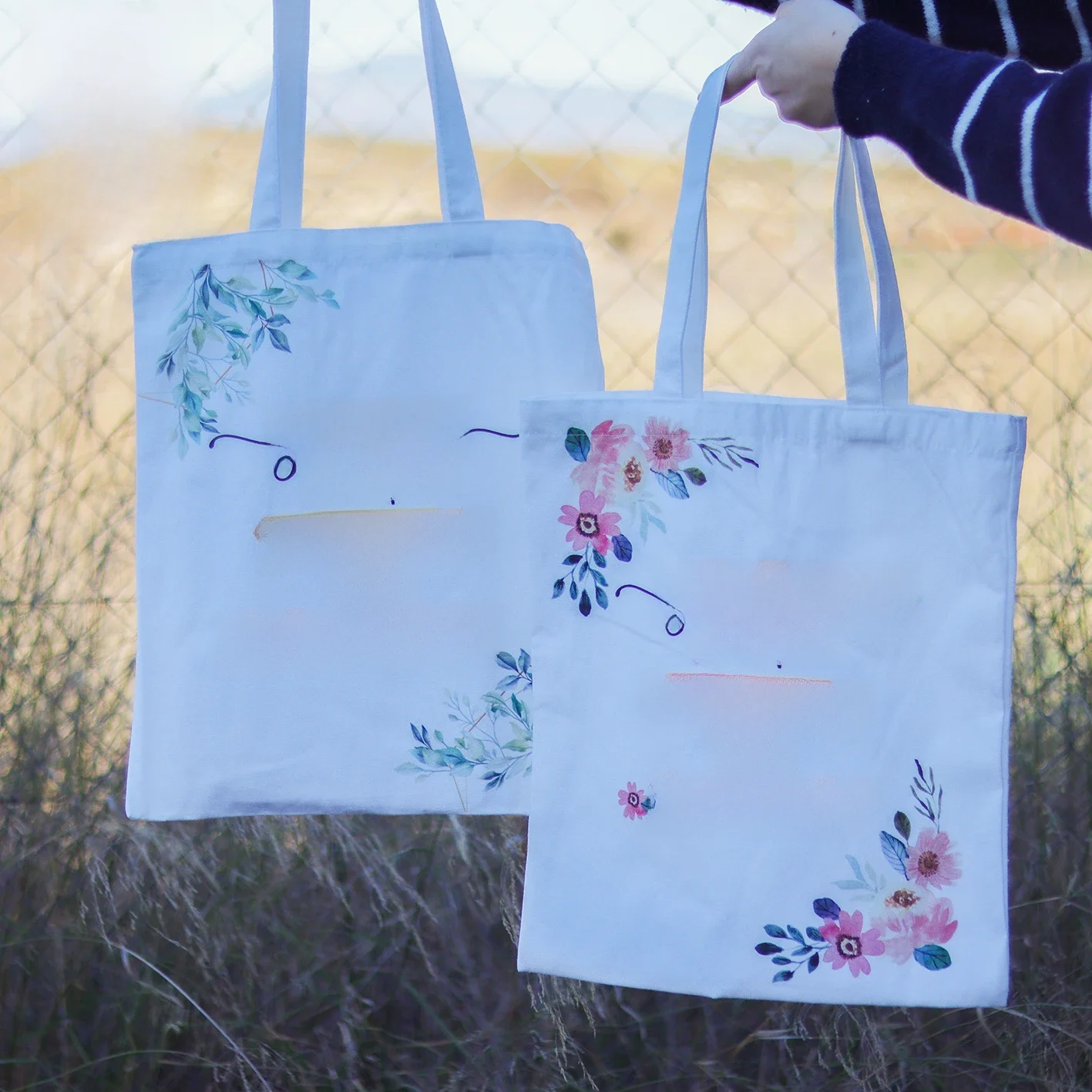Bolsa de pano branco com nuvem para mulheres, 2 modelos, decoração floral, presentes originais para