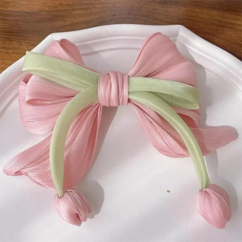 Eleganckie spinki do włosów w kształcie kwiatu tulipana dla kobiet dziewczynki ręcznie robiona tkanina kokarda do włosów pazury Barrettes nakrycia głowy koreańskie akcesoria do włosów — zdjęcie 2