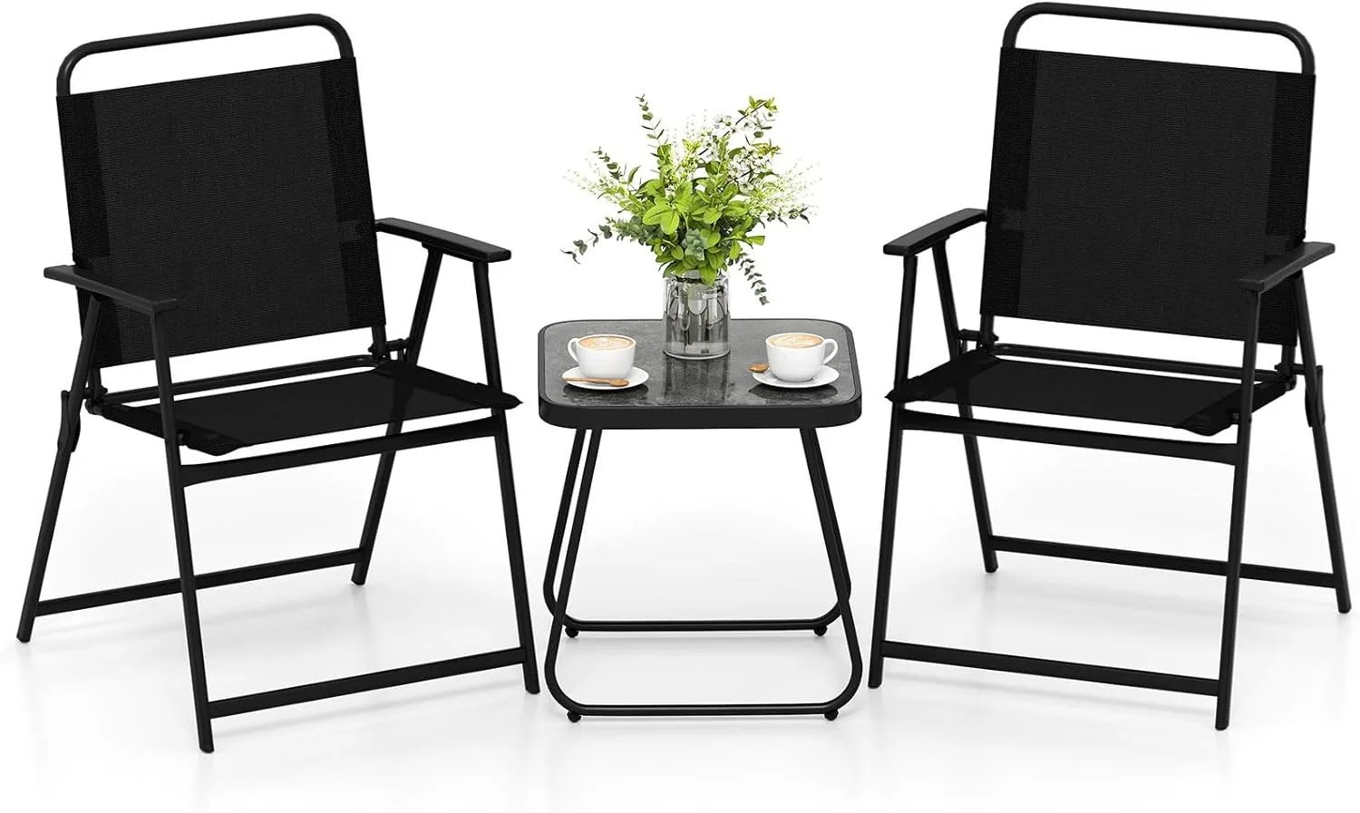 

3-Piece Patio Bistro Set, Outdoor Folding Chairs & Table Set, Patio Dining Furniture Set with Marble-Like Small Side Table, Outd